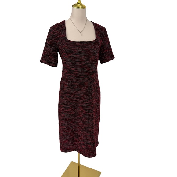 Ann Taylor Tweed Knit Square Neck Short Sleeve Sheath Dress Sz 6 Career Preppy - Picture 5 of 16